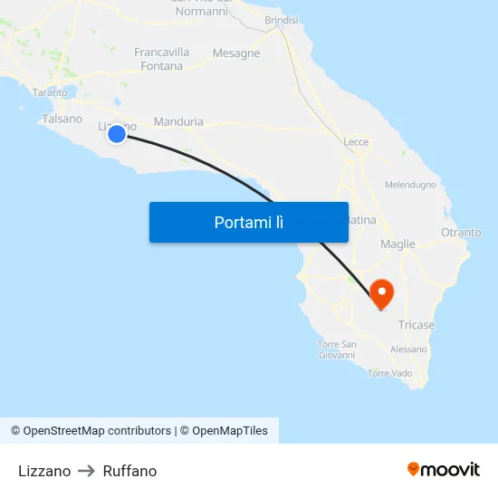 Lizzano to Ruffano map