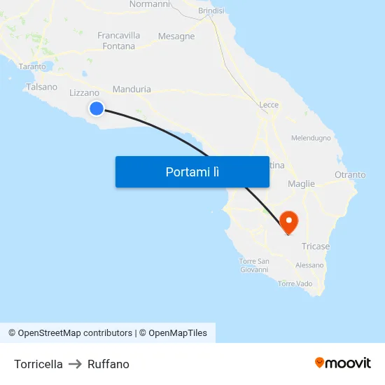 Torricella to Ruffano map