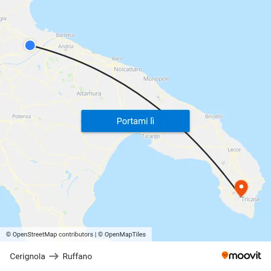 Cerignola to Ruffano map