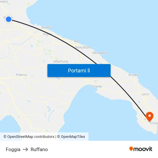 Foggia to Ruffano map
