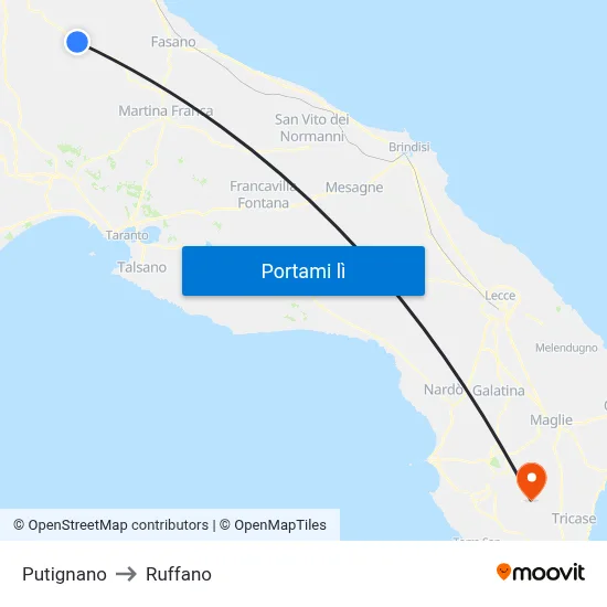 Putignano to Ruffano map