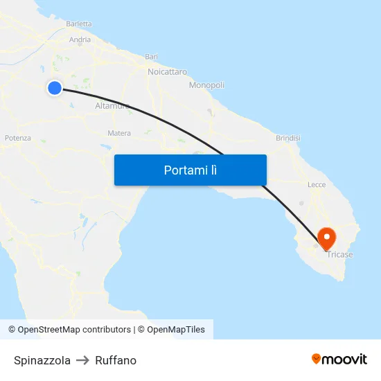 Spinazzola to Ruffano map
