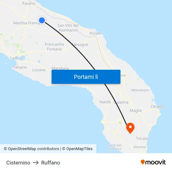 Cisternino to Ruffano map