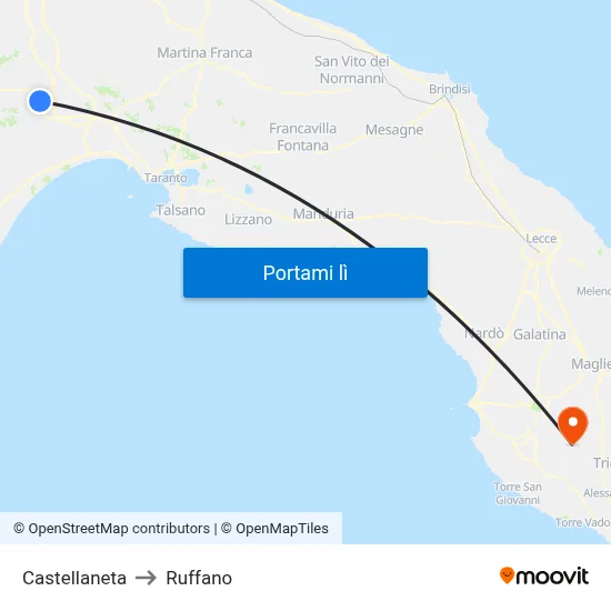 Castellaneta to Ruffano map