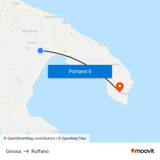 Ginosa to Ruffano map