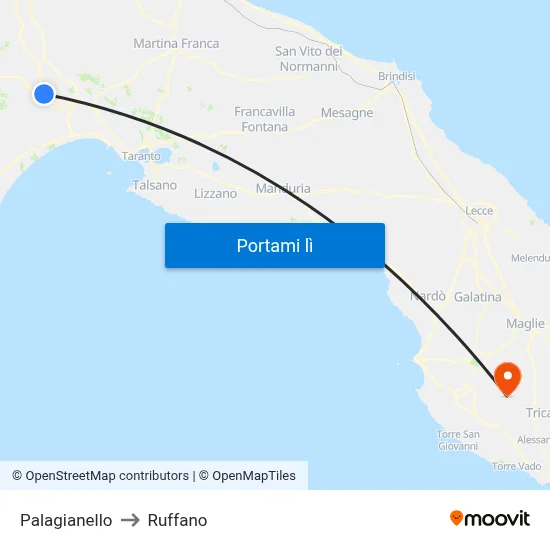 Palagianello to Ruffano map