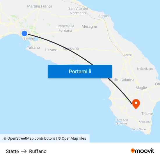 Statte to Ruffano map