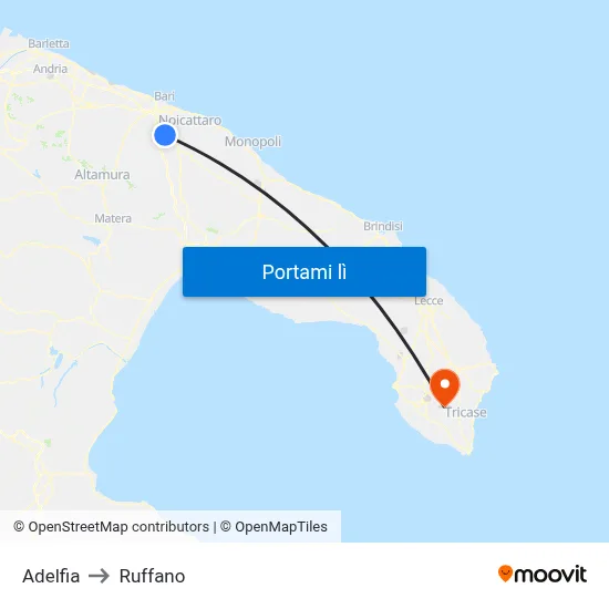 Adelfia to Ruffano map