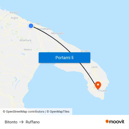 Bitonto to Ruffano map
