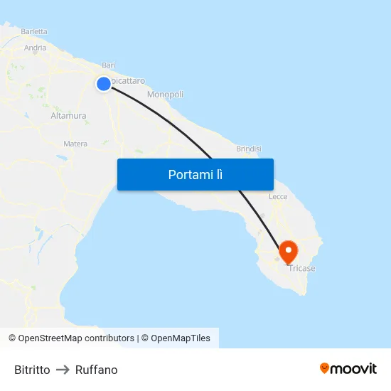 Bitritto to Ruffano map