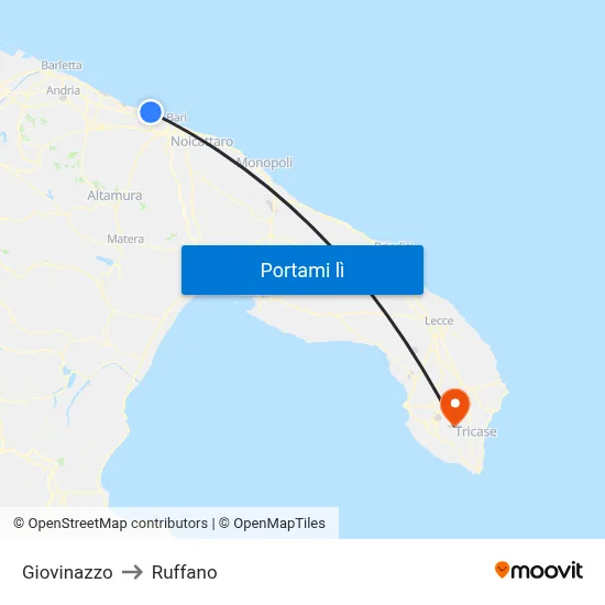 Giovinazzo to Ruffano map