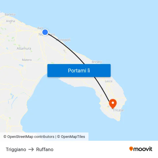 Triggiano to Ruffano map