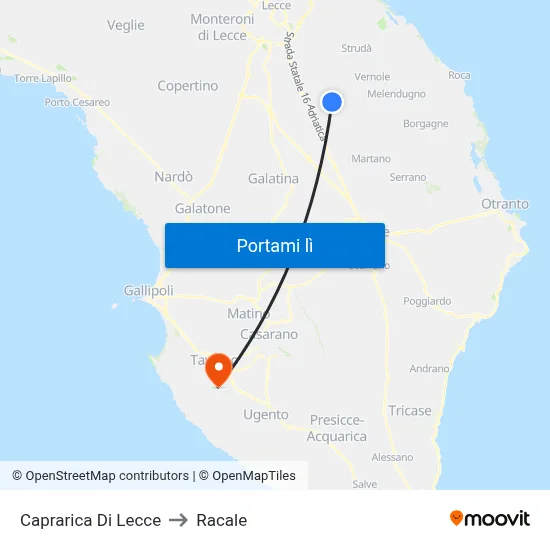 Caprarica Di Lecce to Racale map