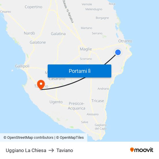 Uggiano La Chiesa to Taviano map