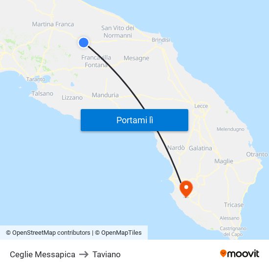 Ceglie Messapica to Taviano map