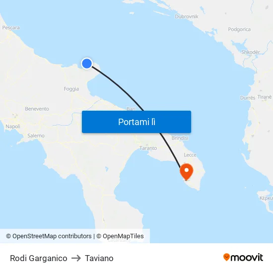 Rodi Garganico to Taviano map