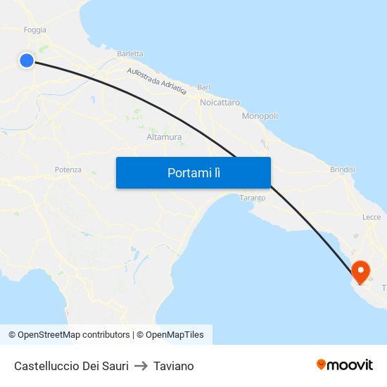 Castelluccio Dei Sauri to Taviano map
