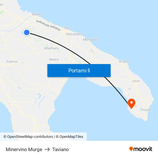 Minervino Murge to Taviano map