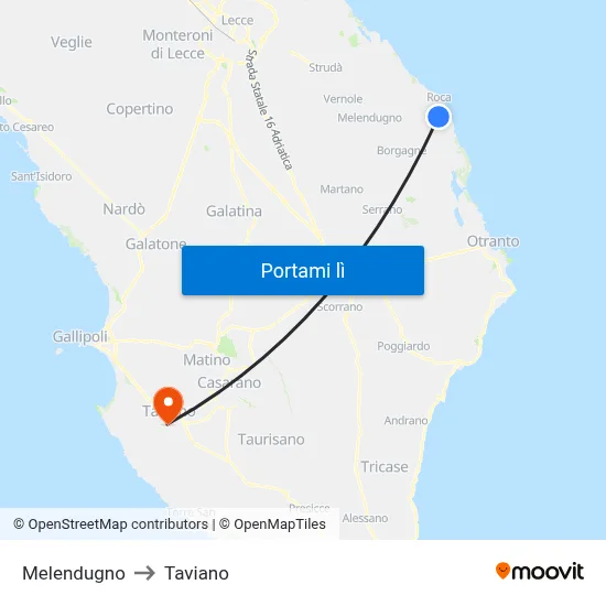 Melendugno to Taviano map