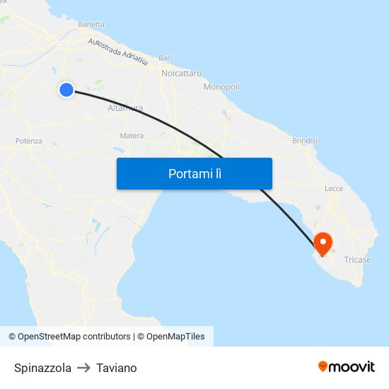 Spinazzola to Taviano map