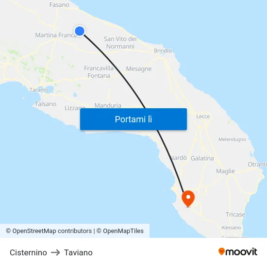Cisternino to Taviano map