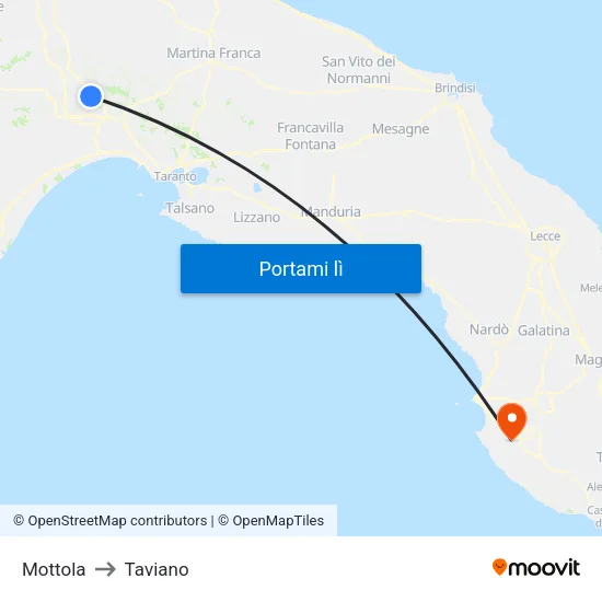 Mottola to Taviano map