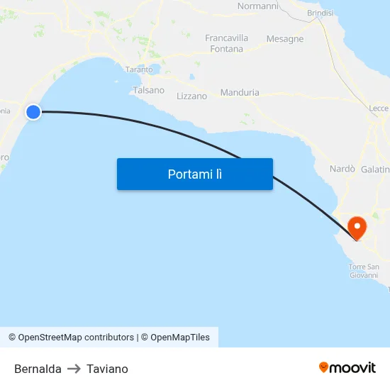 Bernalda to Taviano map