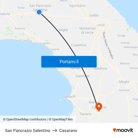 San Pancrazio Salentino to Casarano map
