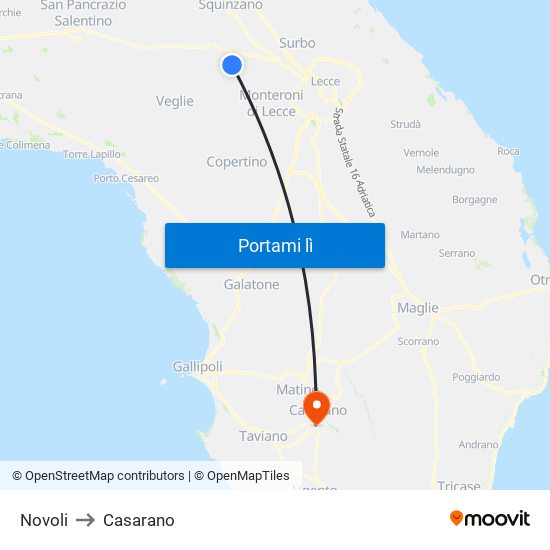 Novoli to Casarano map