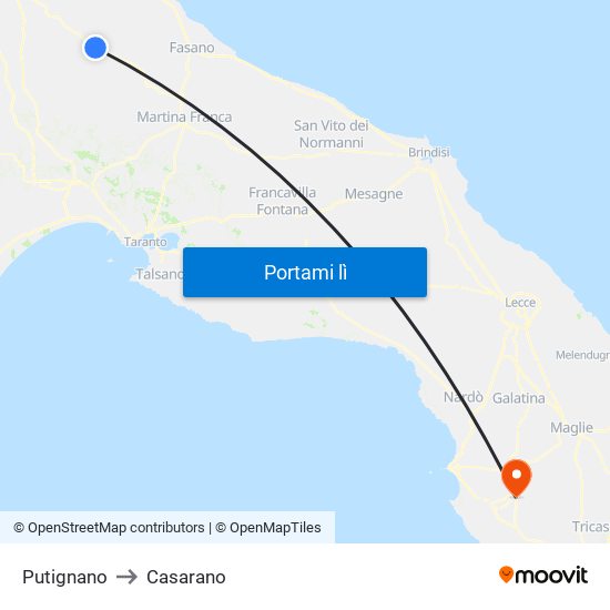 Putignano to Casarano map