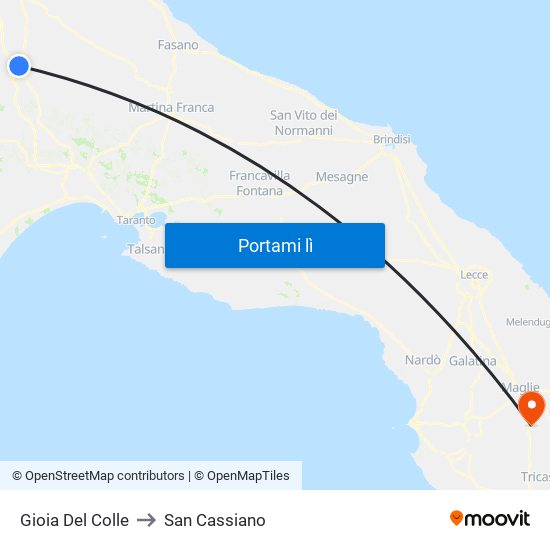 Gioia Del Colle to San Cassiano map