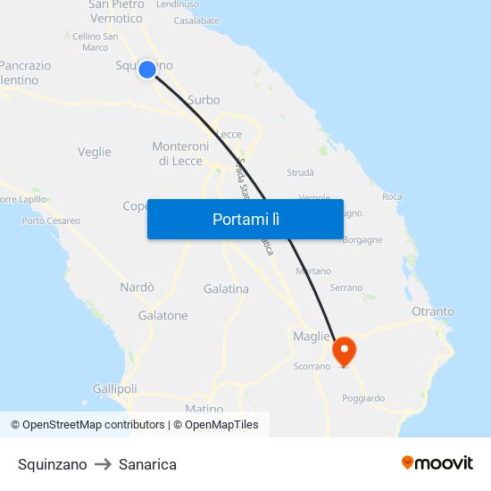 Squinzano to Sanarica map