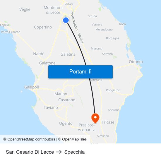 San Cesario Di Lecce to Specchia map