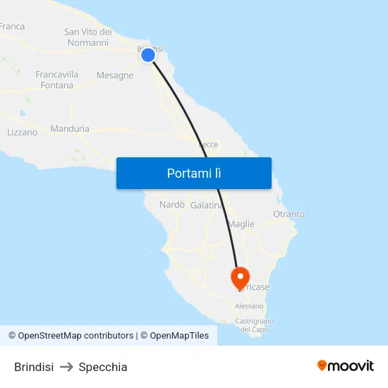 Brindisi to Specchia map