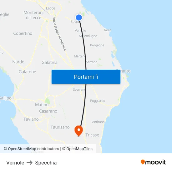 Vernole to Specchia map