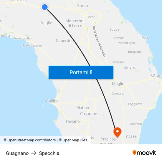 Guagnano to Specchia map