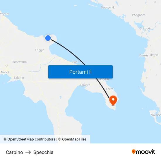 Carpino to Specchia map
