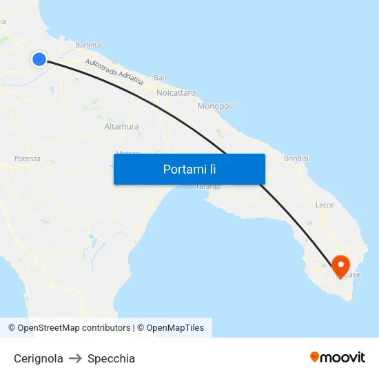 Cerignola to Specchia map