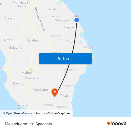 Melendugno to Specchia map