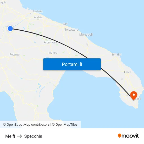 Melfi to Specchia map