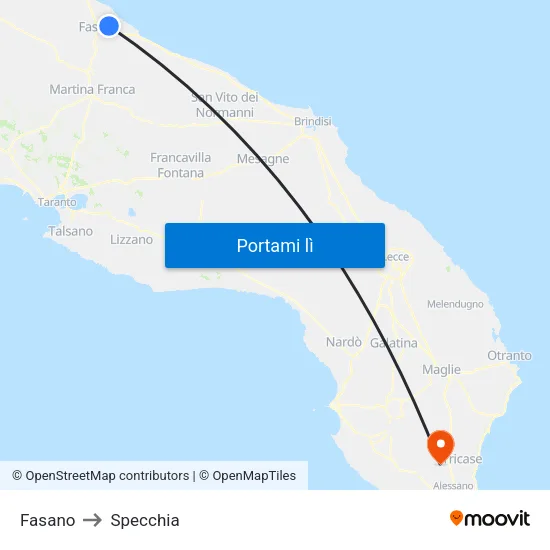 Fasano to Specchia map