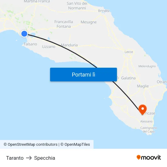 Taranto to Specchia map