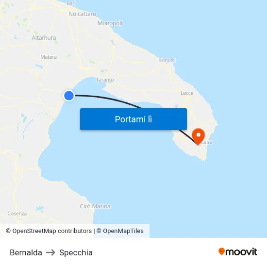 Bernalda to Specchia map