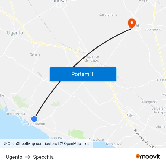 Ugento to Specchia map