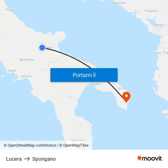 Lucera to Spongano map