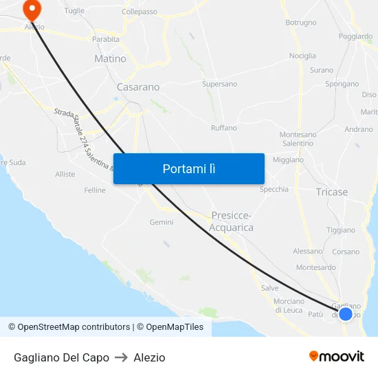 Gagliano Del Capo to Alezio map