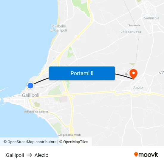 Gallipoli to Alezio map