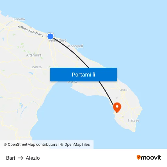 Bari to Alezio map