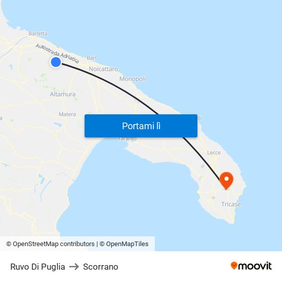 Ruvo Di Puglia to Scorrano map