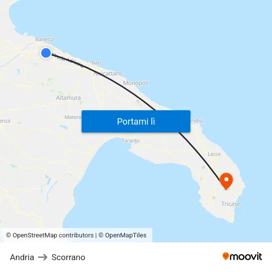 Andria to Scorrano map